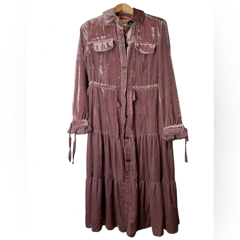 FREE PEOPLE BELLA DONNA DUSTER VELVET MAXI COAT SIZE XS